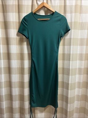 Short Ribbed dark green Dress